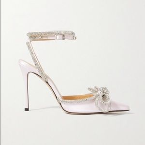 White satin and crystal mach&mach pumps. Never been worn!